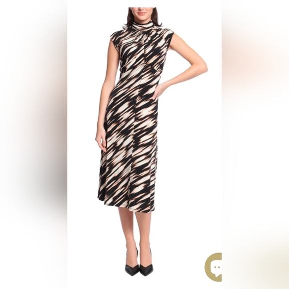 Maggy London Dresses & Skirts - Maggy London Black and Cream Abstract Print Midi Dress - Size 16